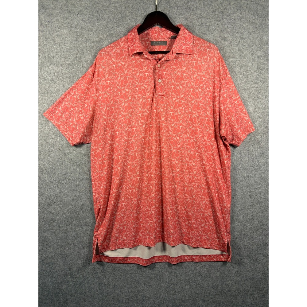 Daniel Cremieux Signature Collection Mens LargeCoral Floral Polo Shirt Short Slv
